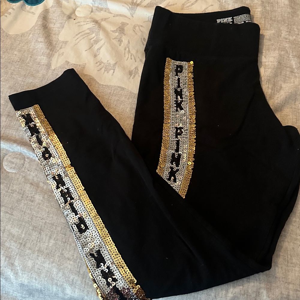 PINK  Victoria’s Secret black gold Leggings  L